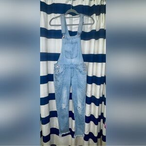 Pink Lily Light wash distressed Denim overalls NWOT